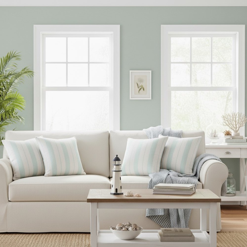 Set of Four 20" Blue And White Striped Cotton Throw Pillow Covers