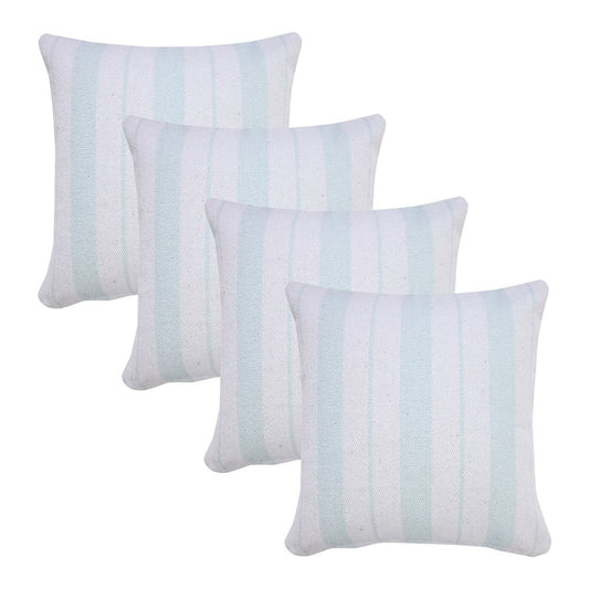 Set of Four 20" X 20" Blue And White Lumbar Beach Striped Cotton Throw Pillow Covers