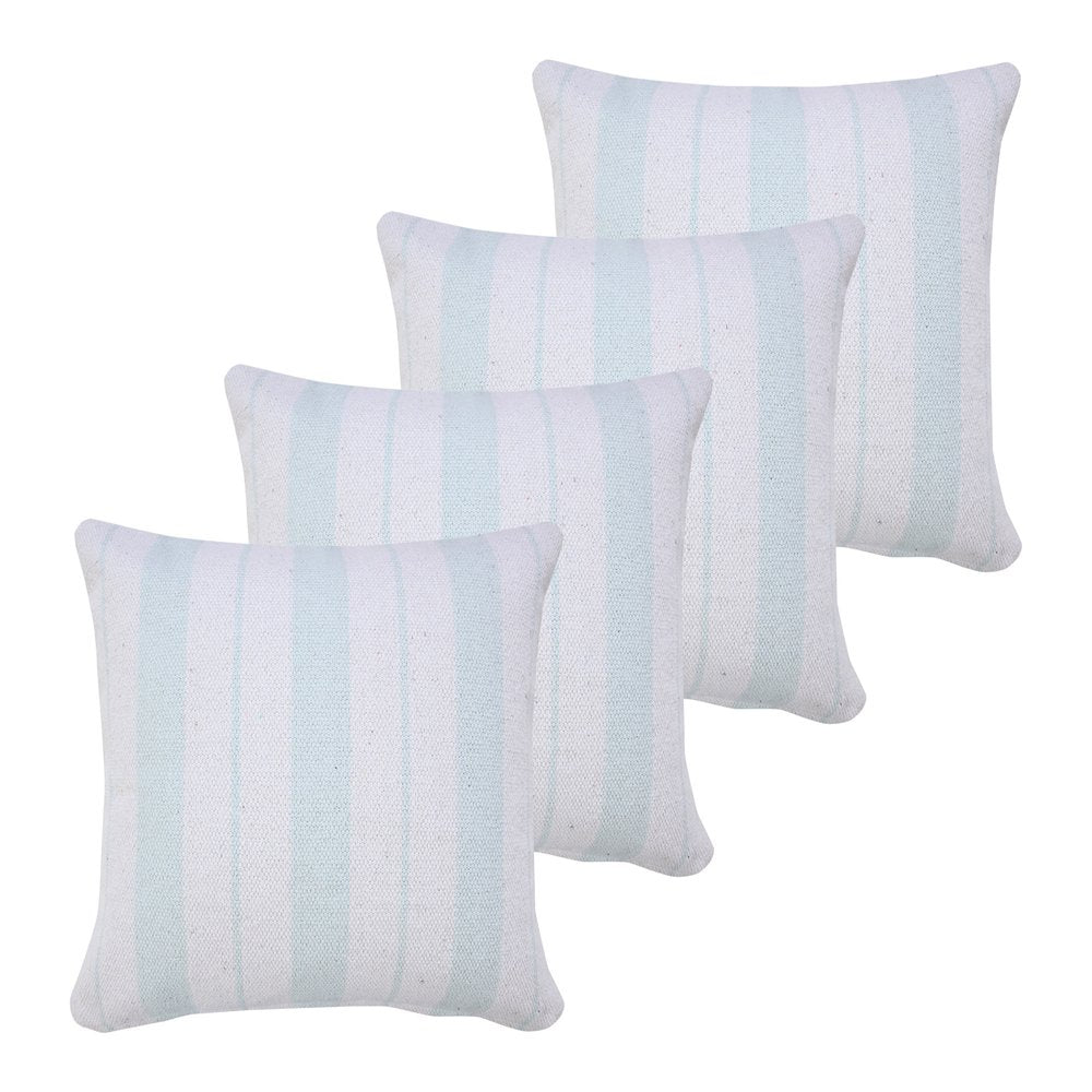 Set of Four 20" Blue And White Striped Cotton Throw Pillow Covers