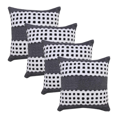 Set of Four 20" X 20" Black Gray And White Lumbar Striped Cotton Throw Pillow Covers