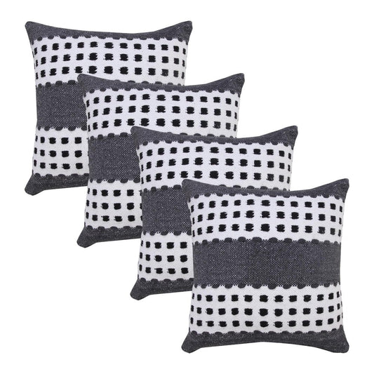 Set of Four 20" X 20" Black Gray And White Lumbar Striped Cotton Throw Pillow Covers
