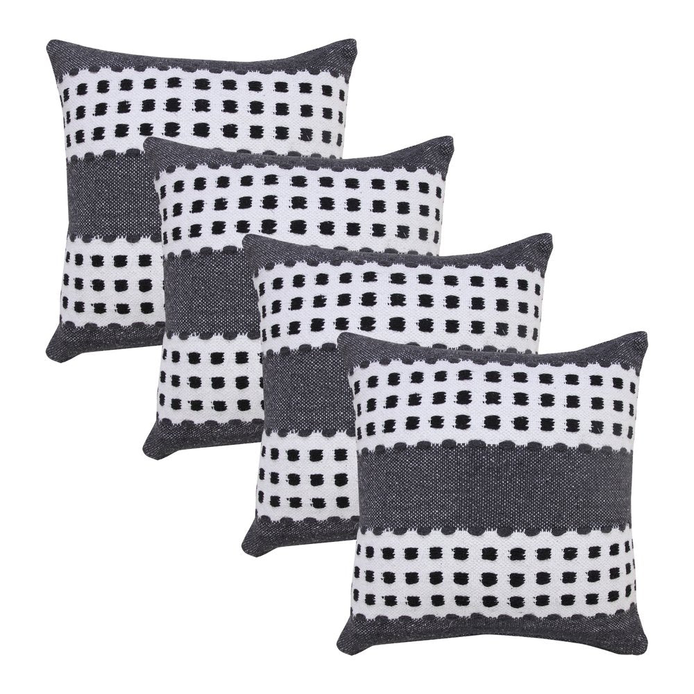 Set of Four 20" Black And Gray Striped Cotton Throw Pillow Covers