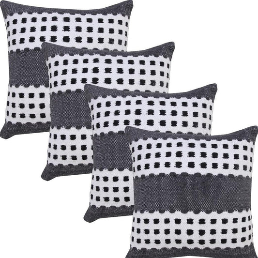 Set of Four 20" X 20" Black Gray And White Lumbar Striped Cotton Throw Pillow Covers