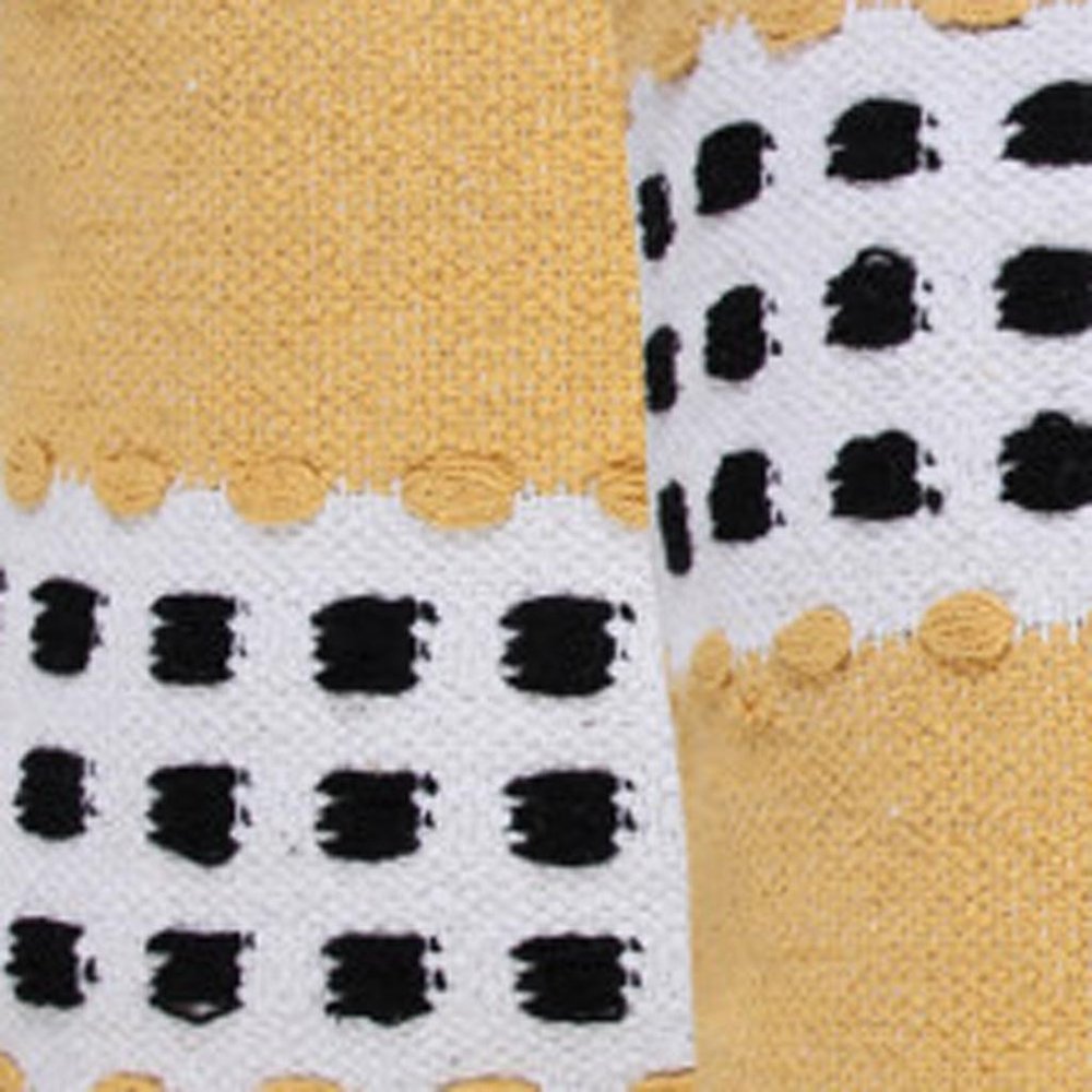 Set of Four 20" X 20" Yellow Black And White Lumbar Striped Cotton Throw Pillow Covers