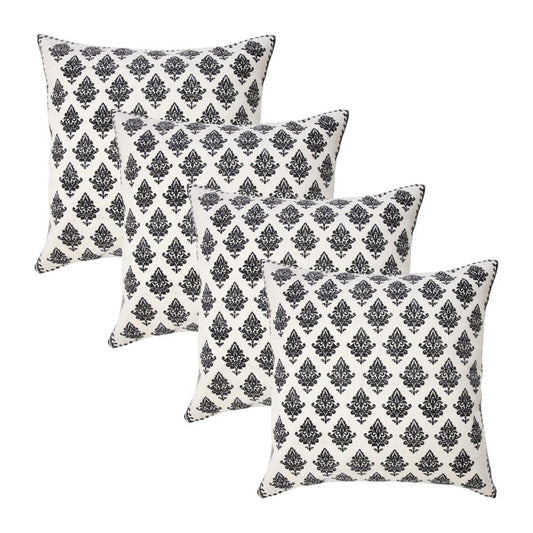 Set of Four 20" X 20" White And Black Lumbar Geometric Cotton Throw Pillow Covers