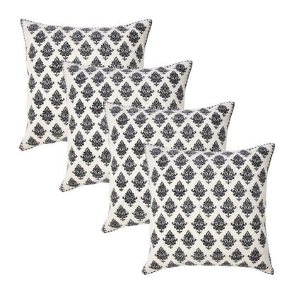 Set of Four 20" X 20" White And Black Lumbar Geometric Cotton Throw Pillow Covers