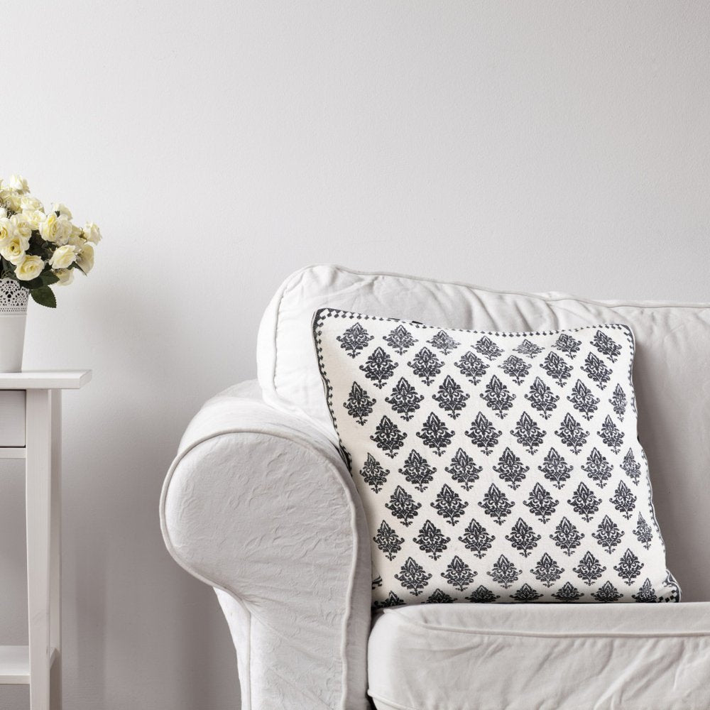 Set of Four 20" White And Black Geometric Cotton Throw Pillow Covers