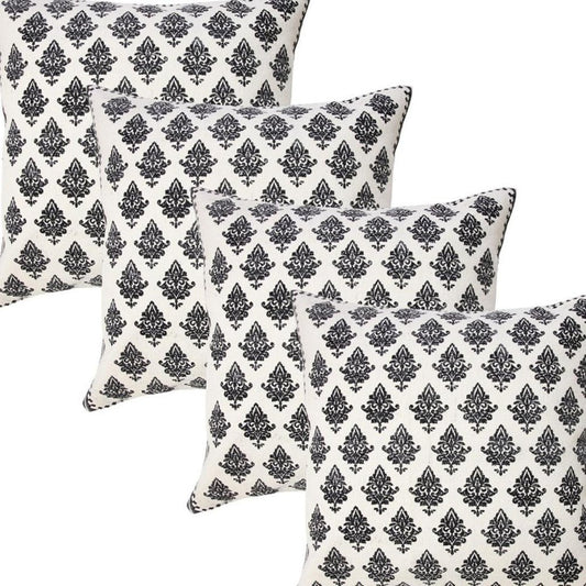 Set of Four 20" X 20" White And Black Lumbar Geometric Cotton Throw Pillow Covers