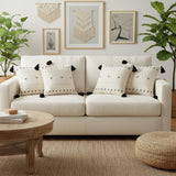 Set of Four 20" Off White And Black Geometric Cotton Throw Pillow Covers