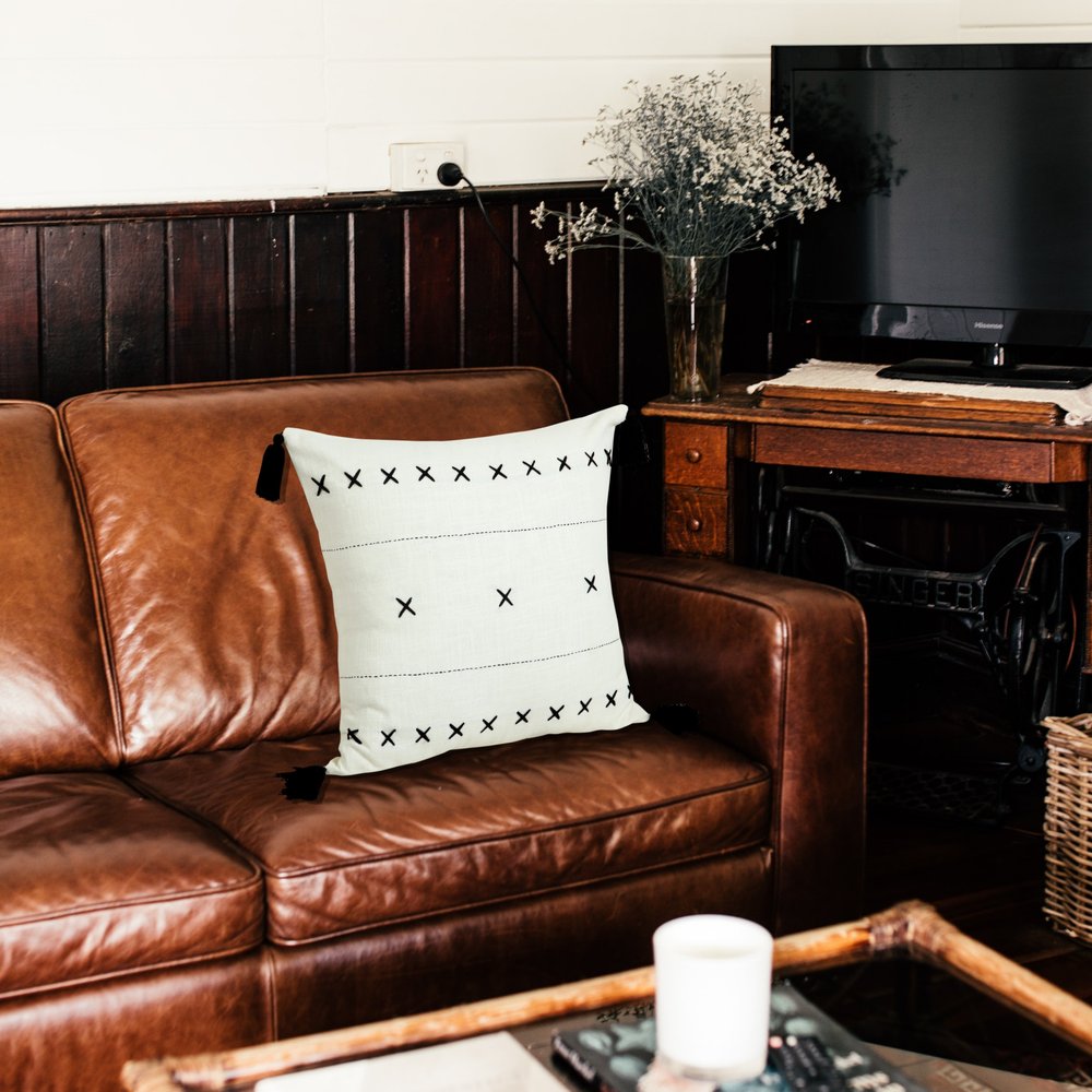 Set of Four 20" Off White And Black Geometric Cotton Throw Pillow Covers