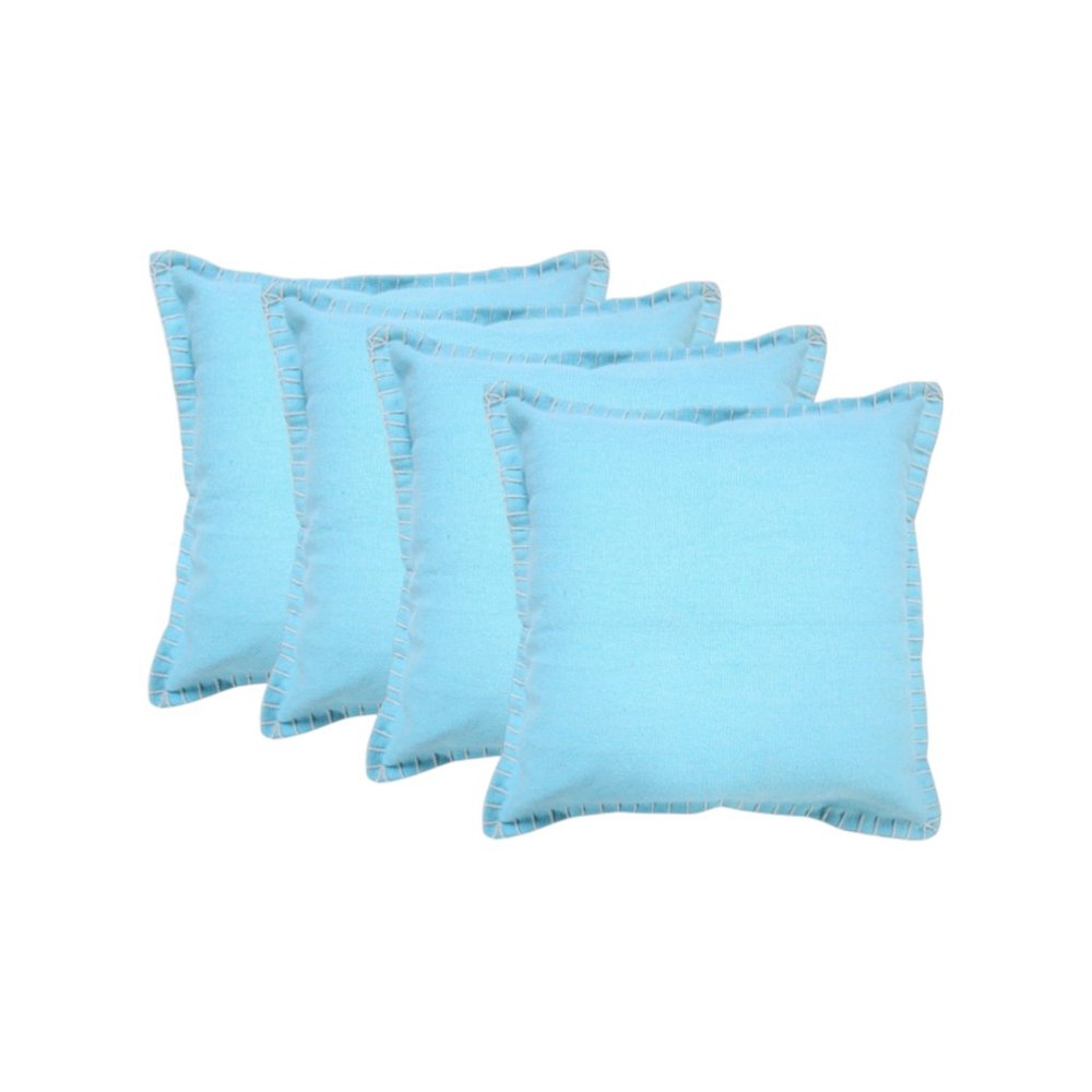 Set of Four 20" Blue Cotton Throw Pillow Covers