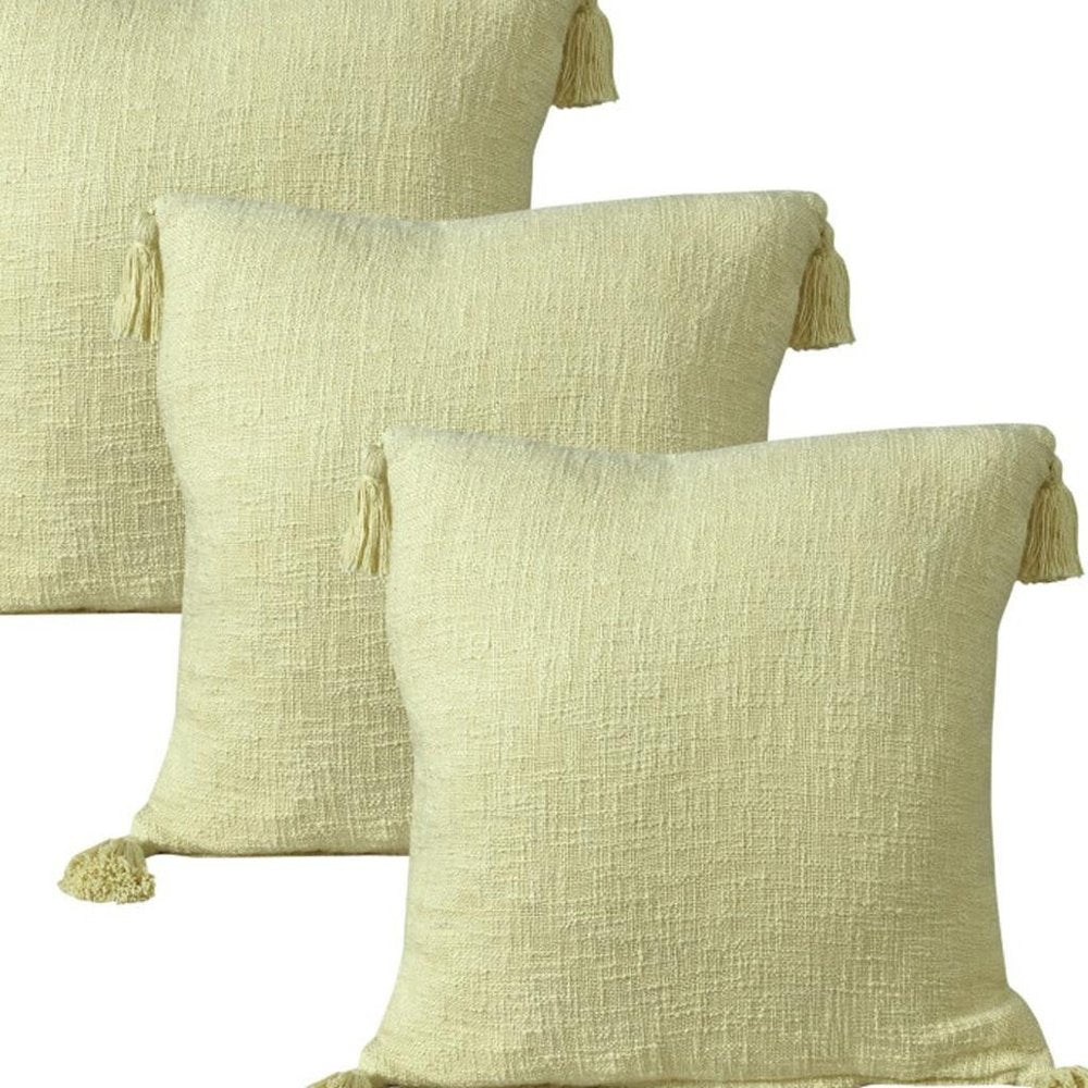 Set of Four 20" X 20" Yellow Lumbar Cotton Throw Pillow Covers with Tassels