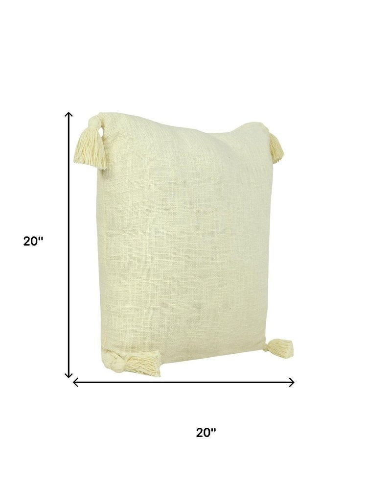 Set of Four 20" X 20" Yellow Lumbar Cotton Throw Pillow Covers with Tassels