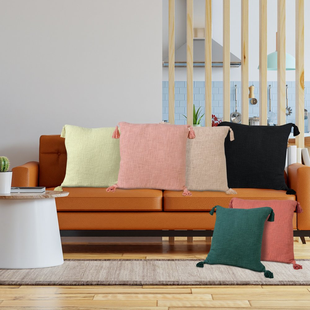 Set of Four 20" Yellow Cotton Throw Pillow Covers