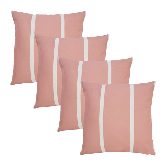 Set of Four 20" X 20" Pink And White Lumbar Striped Recycled Poly Linen Throw Pillow Covers