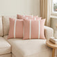 Set of Four 20" X 20" Pink And White Lumbar Striped Recycled Poly Linen Throw Pillow Covers