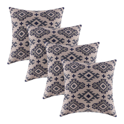 Set of Four 20" X 20" Blue And Gray Lumbar Geometric Cotton Throw Pillow Covers