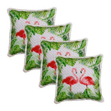 Set of Four 20" X 20" Green And Pink Lumbar Flamingo Beach Zebra Print Throw Pillow Covers