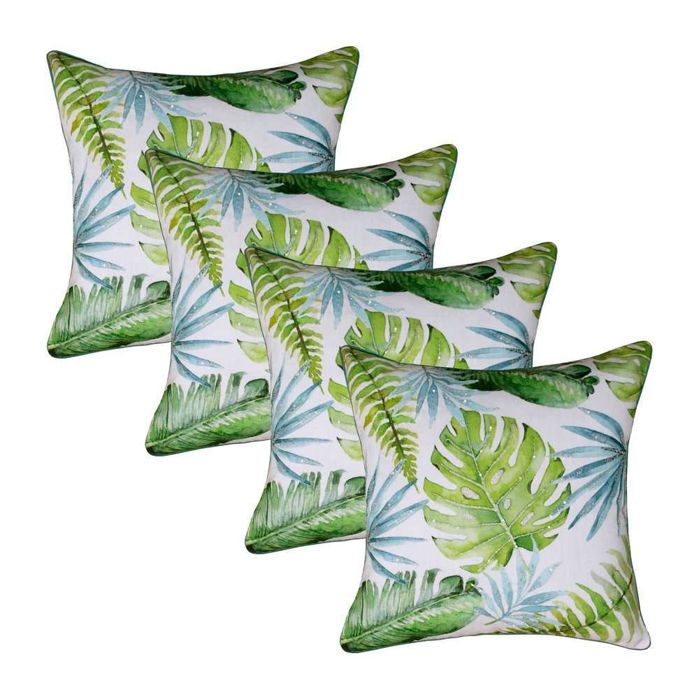 Set of Four 20" X 20" Green And Blue Lumbar Beach Tropical Throw Pillow Covers