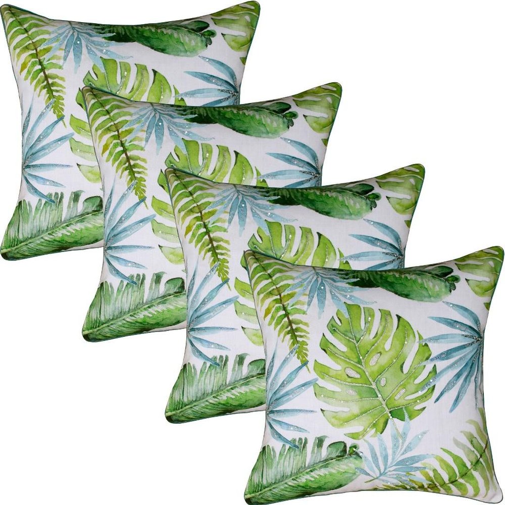 Set of Four 20" Green And Blue Floral Throw Pillow Covers