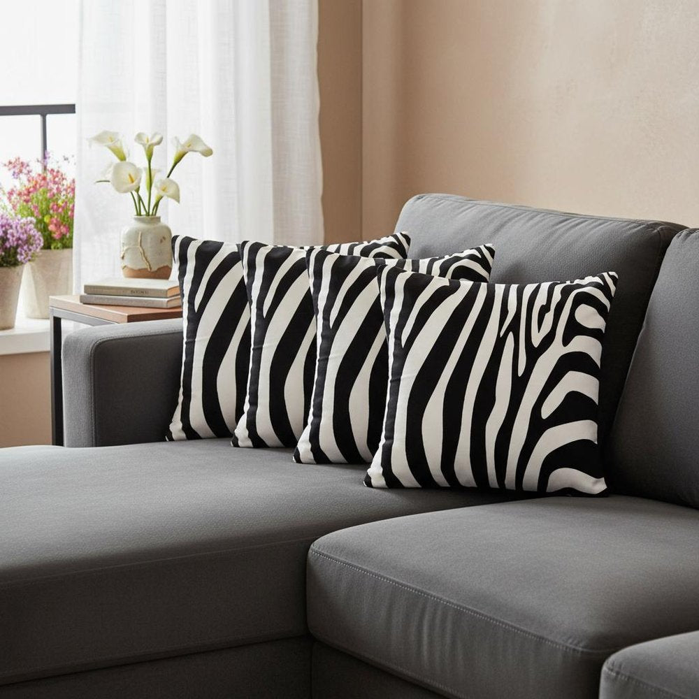 Set of Four 20" Black And White Throw Pillow Covers