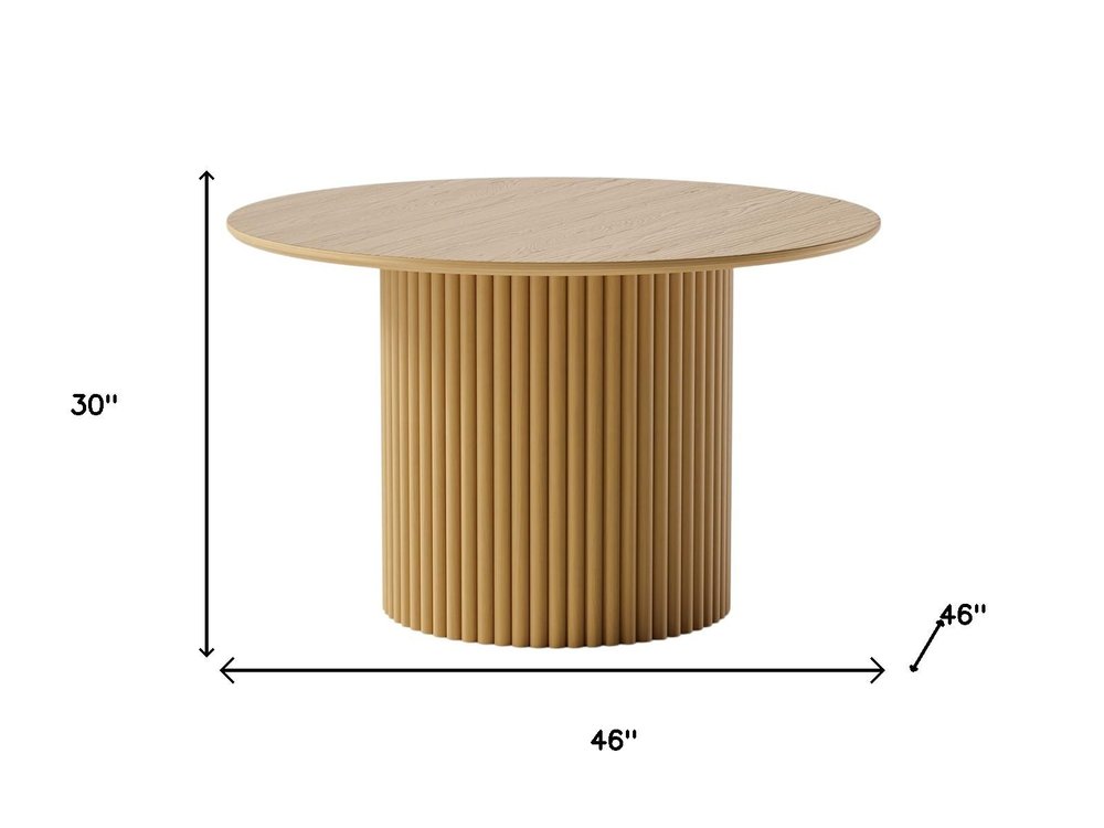 46" Natural Wood Pedestal Base Round Top Dining Table