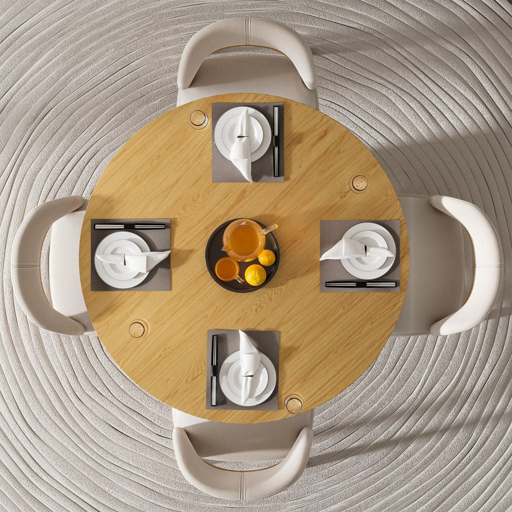 46" Natural Wood Pedestal Base Round Top Dining Table