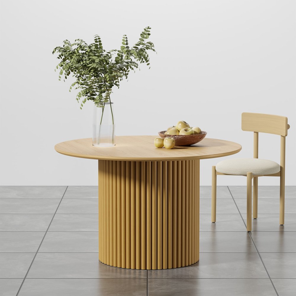 46" Natural Wood Pedestal Base Round Top Dining Table