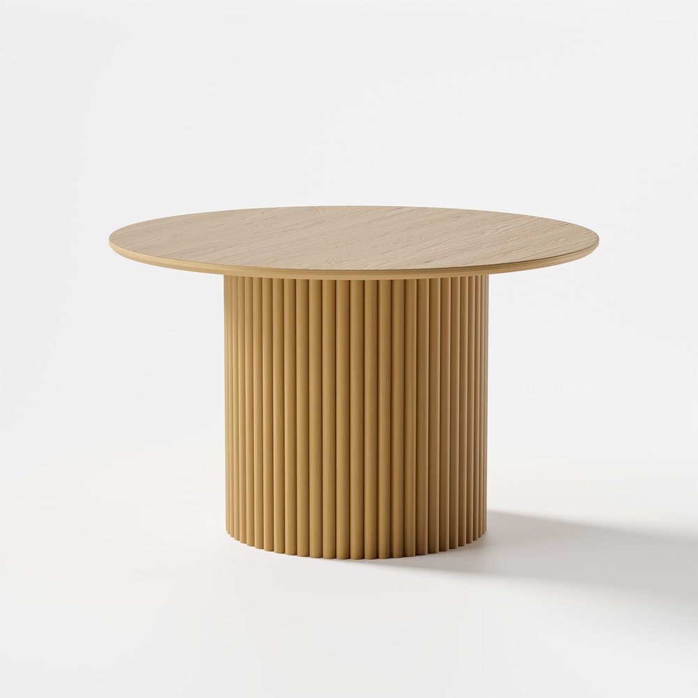 46" Natural Wood Pedestal Base Round Top Dining Table