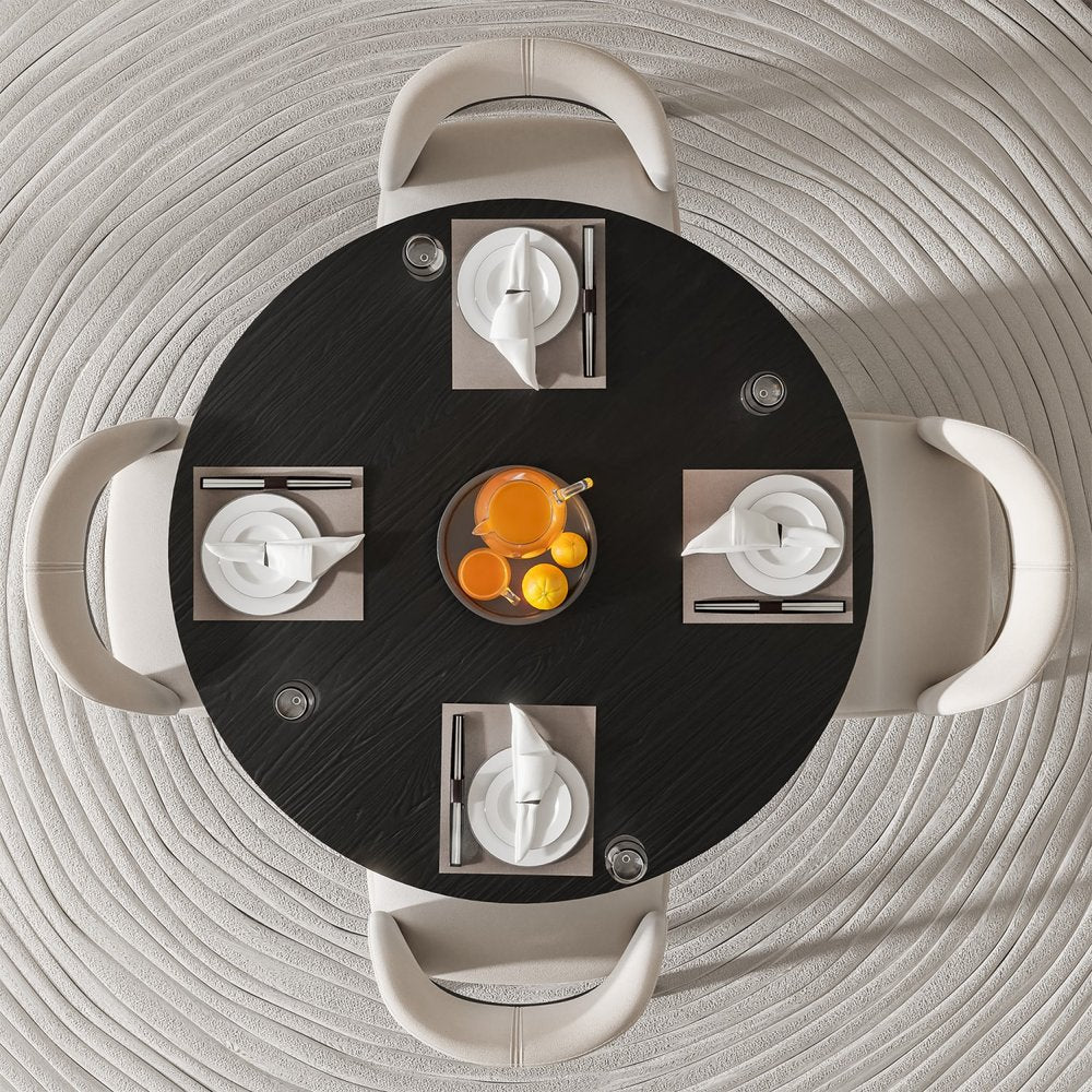 46" Black Wood Pedestal Base Round Top Dining Table