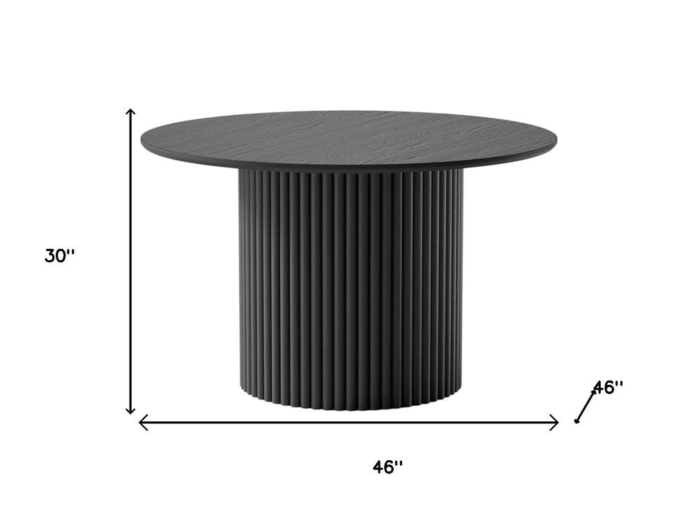 46" Black Wood Pedestal Base Round Top Dining Table