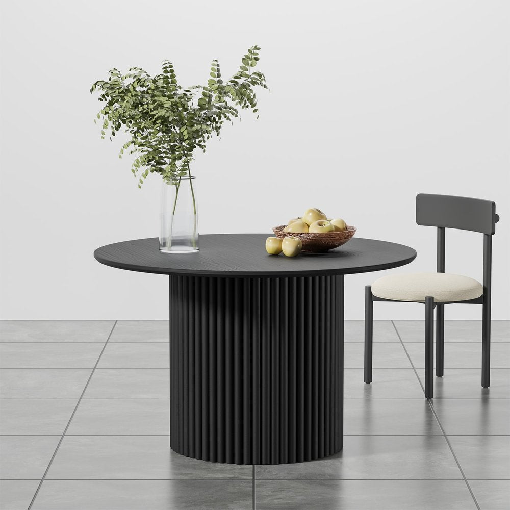 46" Black Wood Pedestal Base Round Top Dining Table