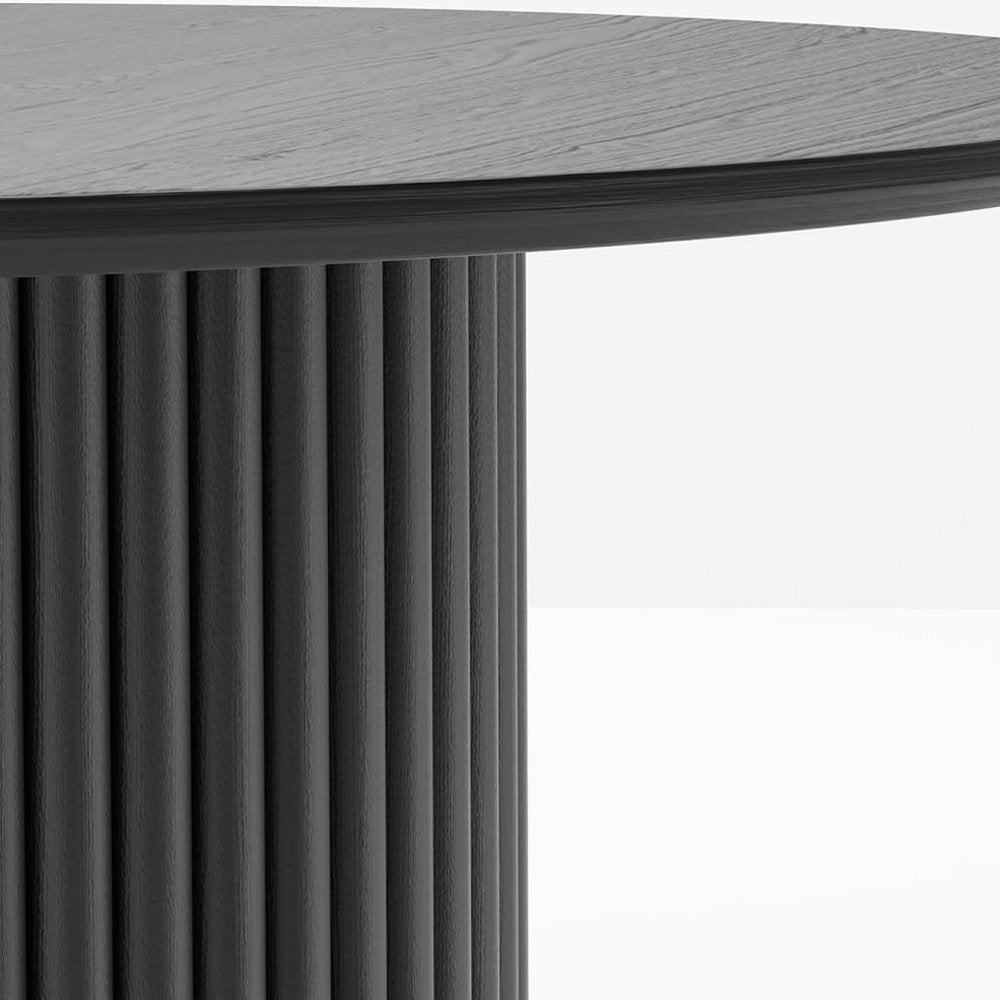 46" Black Wood Pedestal Base Round Top Dining Table