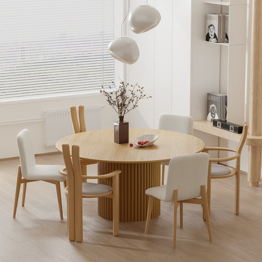 60" Natural Wood Pedestal Base Round Top Dining Table