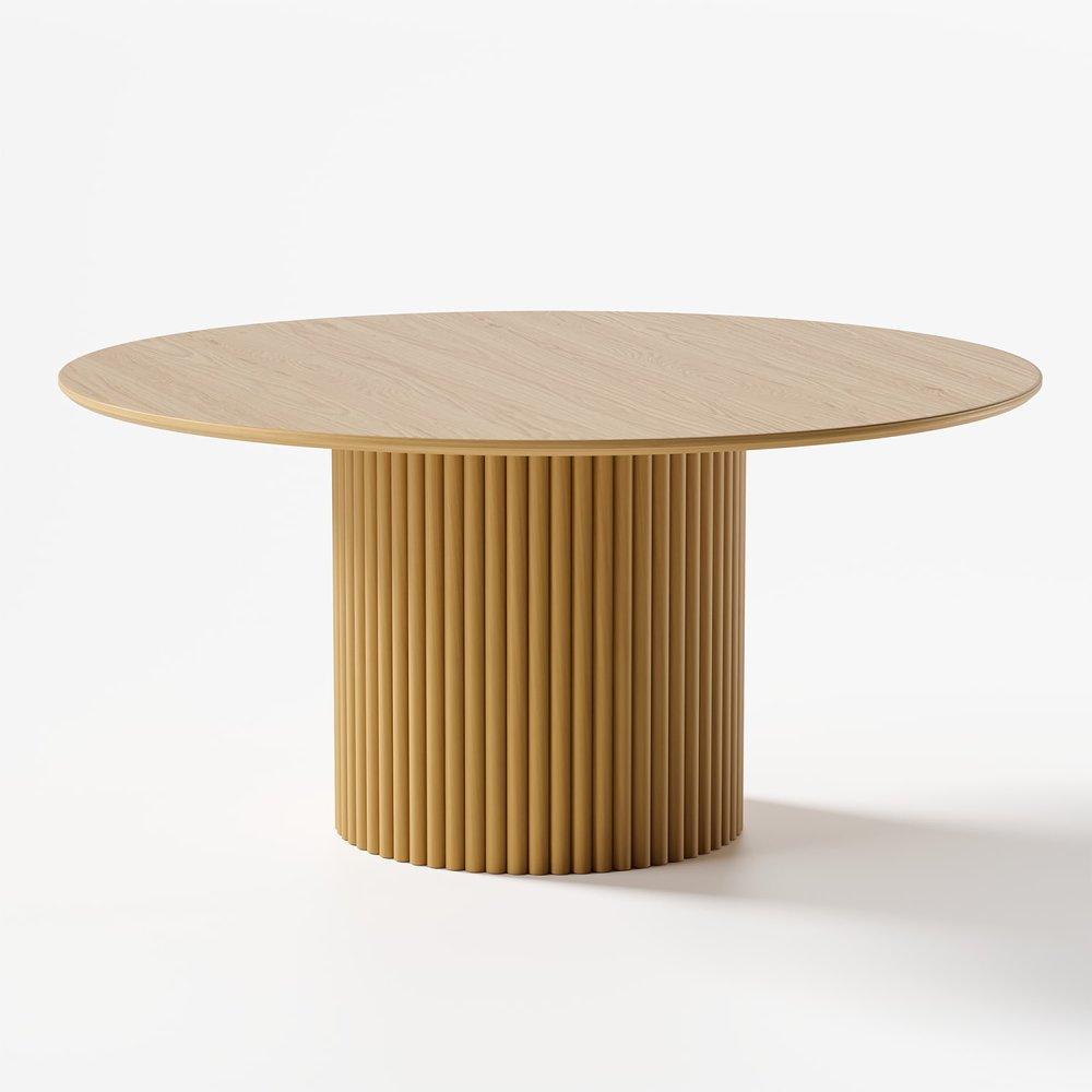 60" Natural Wood Pedestal Base Round Top Dining Table