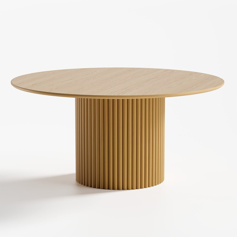 60" Natural Wood Pedestal Base Round Top Dining Table