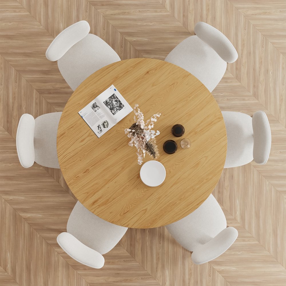 60" Natural Wood Pedestal Base Round Top Dining Table