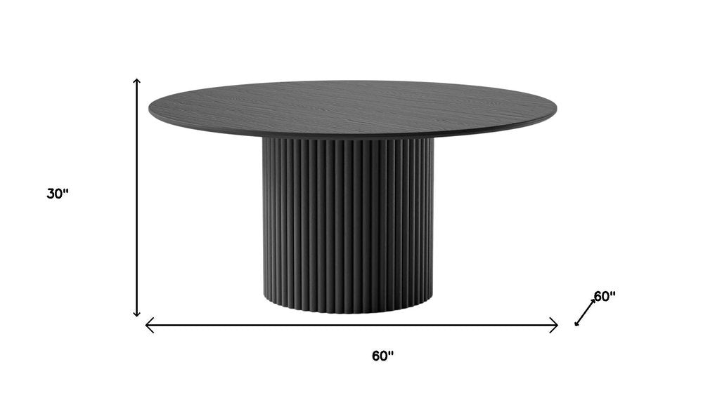 60" Black Wood Pedestal Base Round Top Dining Table