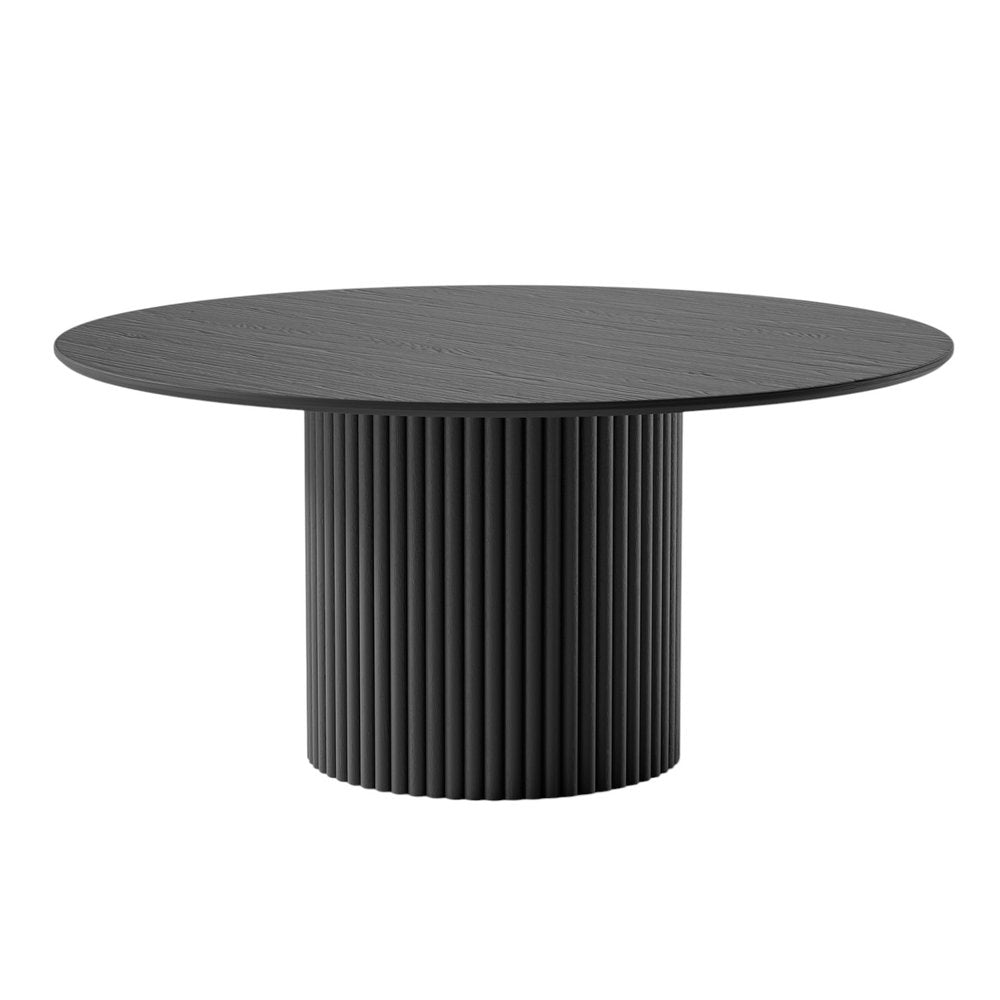 60" Black Wood Pedestal Base Round Top Dining Table