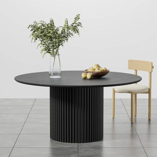 60" Black Wood Pedestal Base Round Top Dining Table