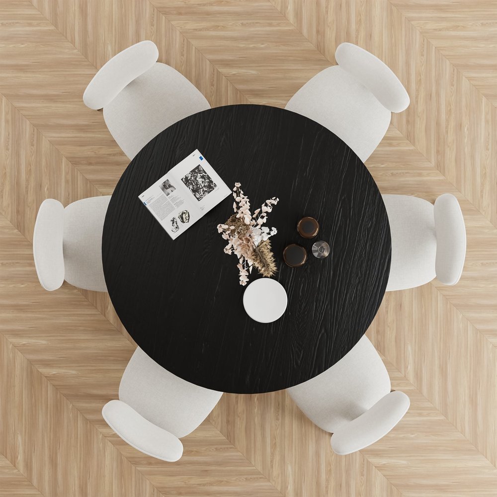 60" Black Wood Pedestal Base Round Top Dining Table