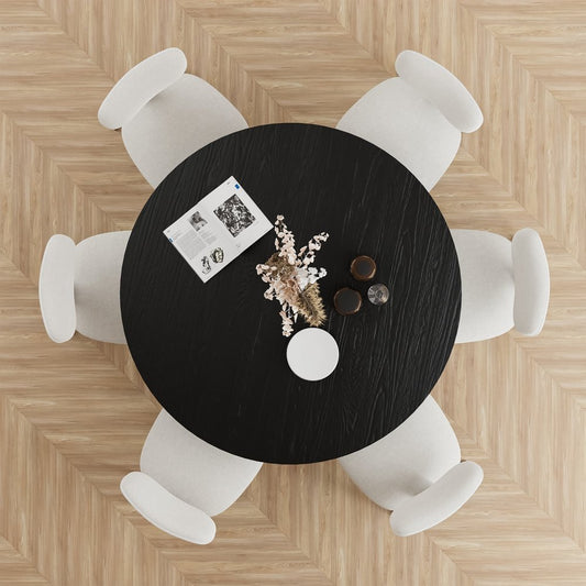 60" Black Wood Pedestal Base Round Top Dining Table