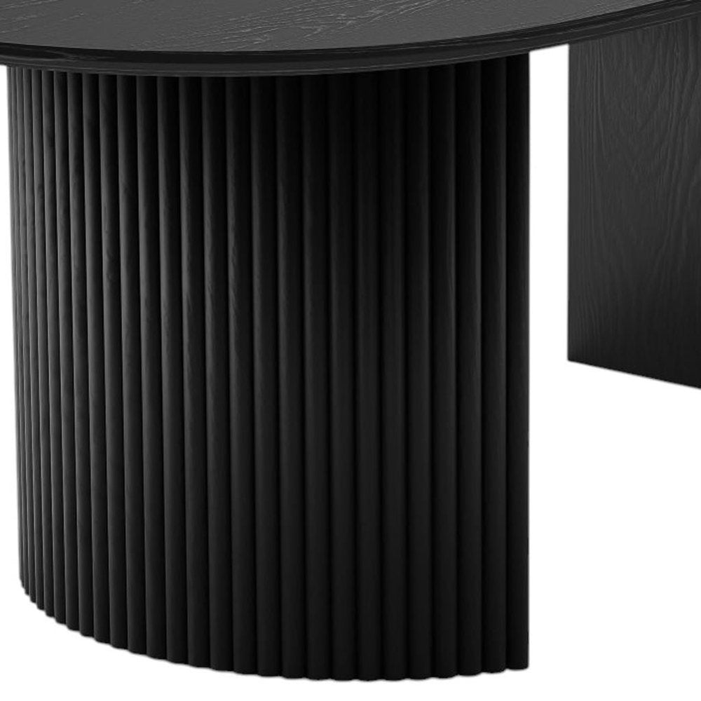 67" Black Wood Double Pedestal Base Oval Dining Table