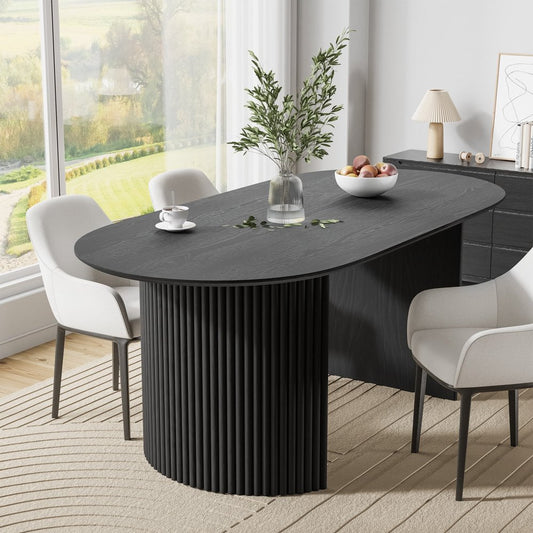 67" Black Wood Double Pedestal Base Oval Dining Table