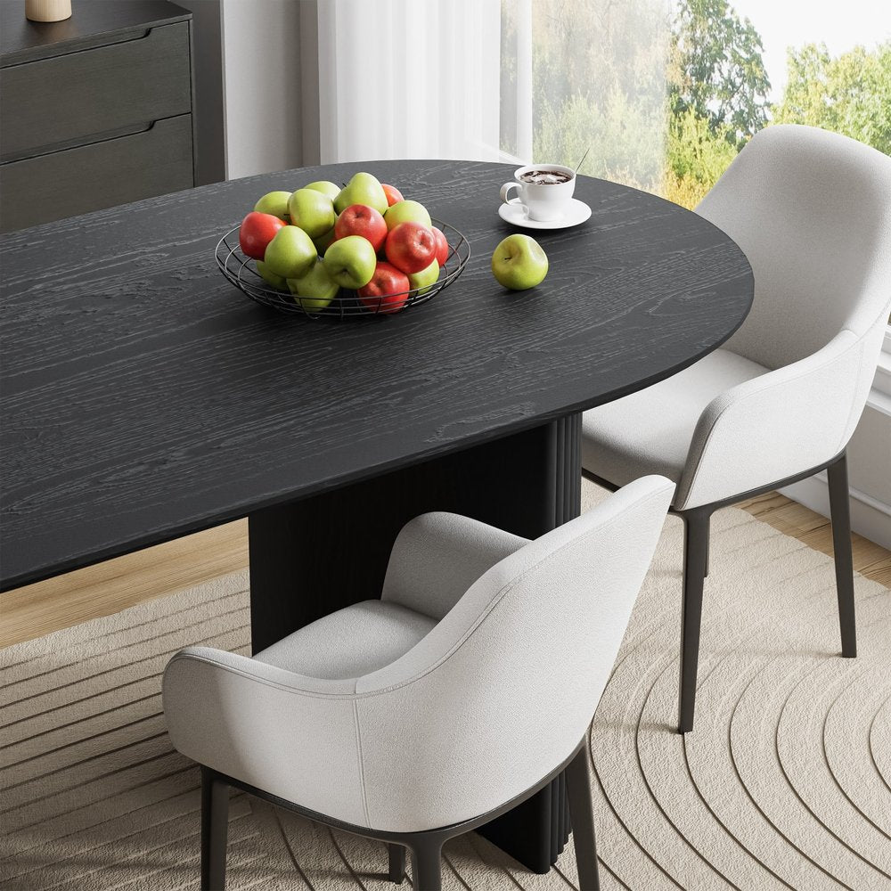 67" Black Wood Double Pedestal Base Oval Dining Table