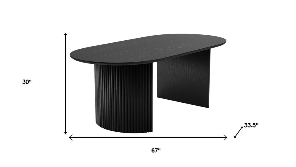67" Black Wood Double Pedestal Base Oval Dining Table