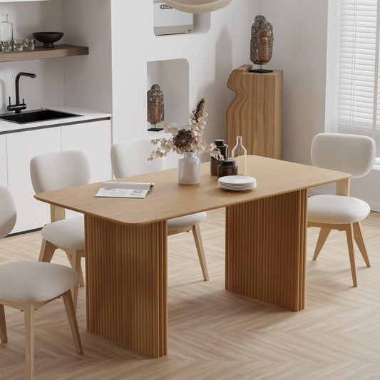 67" Natural Wood Double Pedestal Base Dining Table