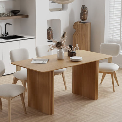 67" Natural Wood Double Pedestal Base Dining Table