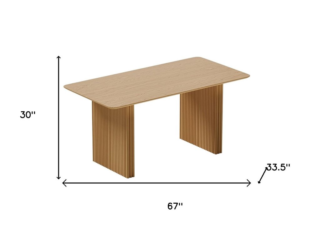 67" Natural Wood Double Pedestal Base Dining Table