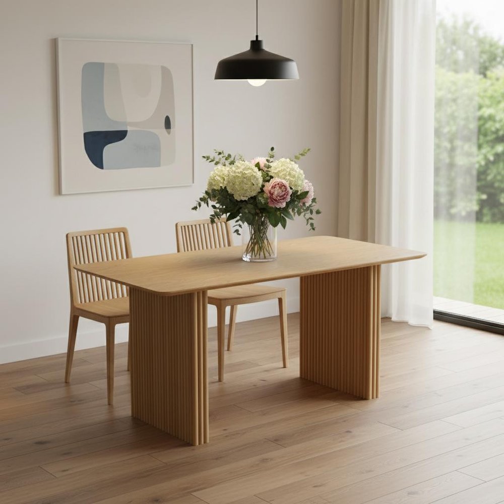 67" Natural Wood Double Pedestal Base Dining Table